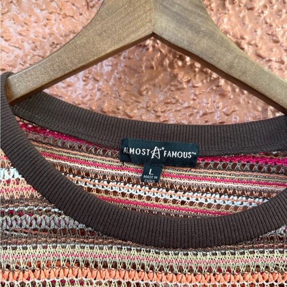 Y2K Almost Famous Women’s Knit Cropped Flare Sleeve Fairy Boho Top Mesh Rave L - Picture 2 of 8